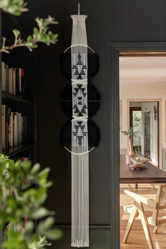 Macrame Wall Hanging black and white Boho Wall Decor Art