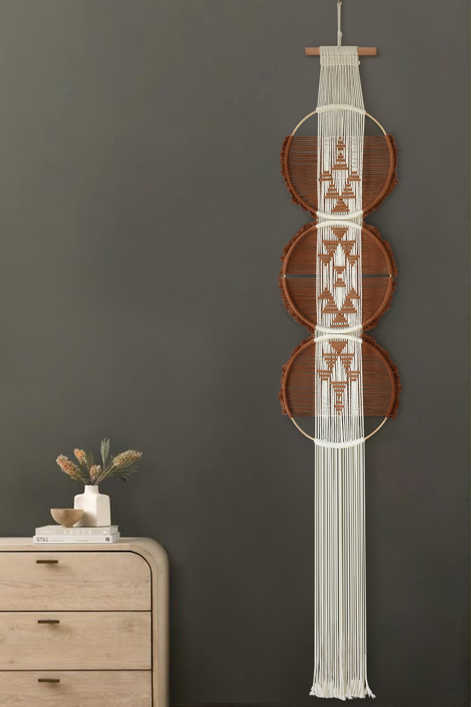 Macrame Wall Hanging Brown and white Boho Wall Decor Art