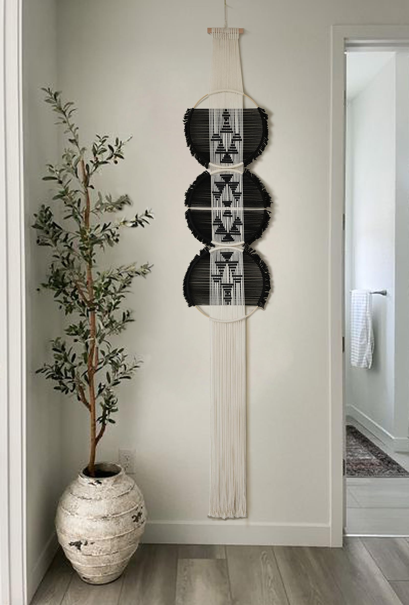 Macrame Wall Hanging black and white Boho Wall Decor Art