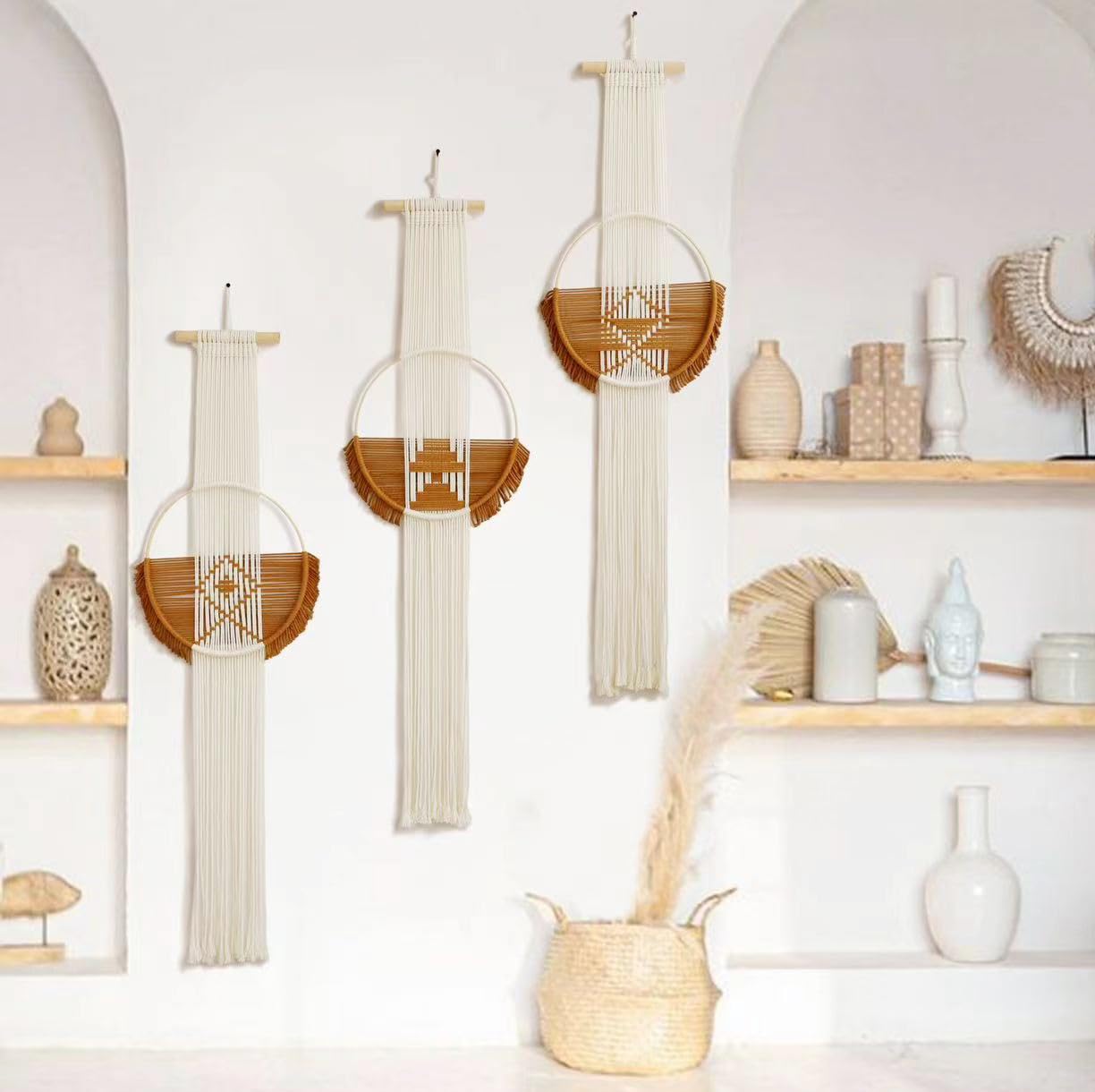 Macrame Wall Hanging Boho Wall Decor Brown Fiber Wall Art 3Pcs