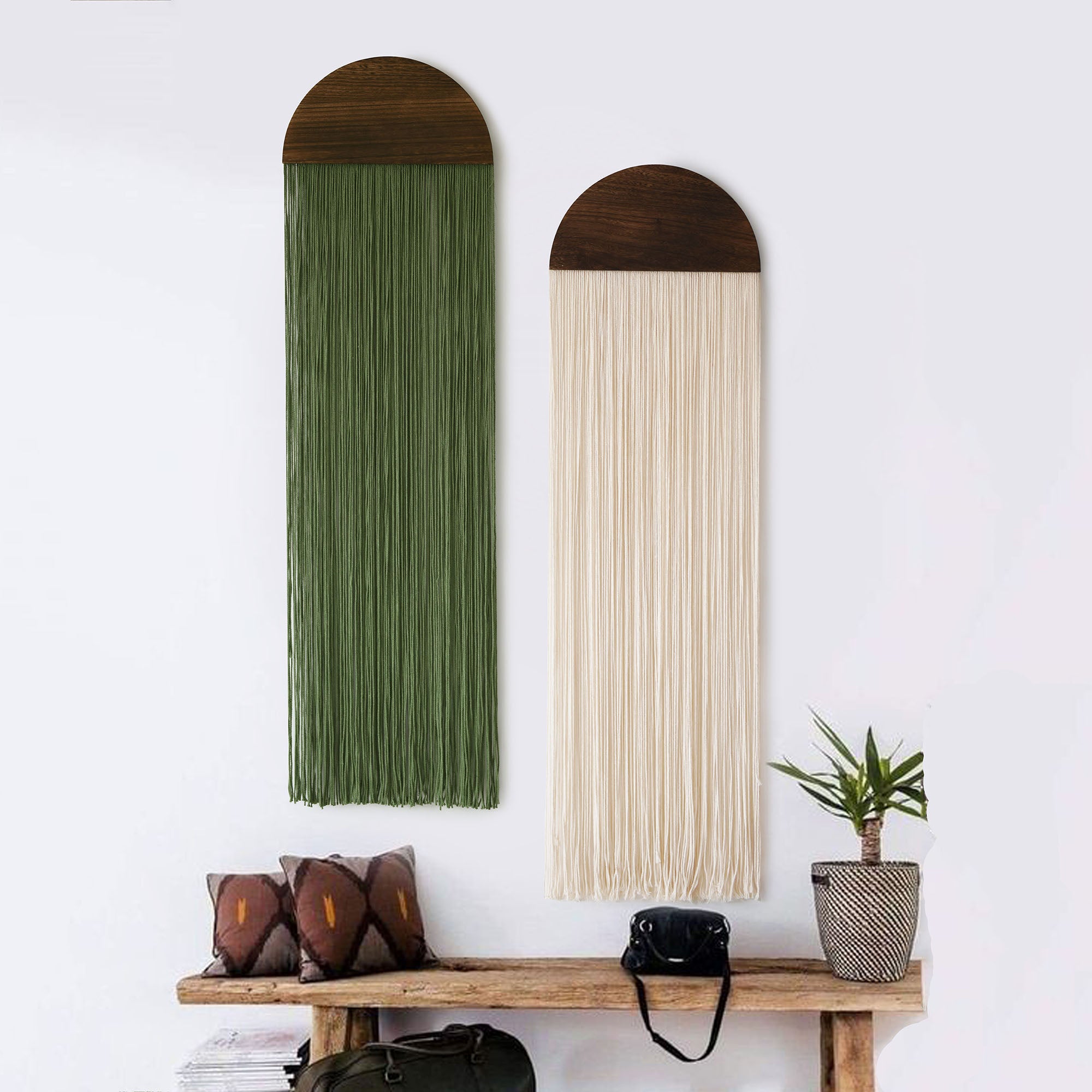 2 Pcs Macrame Wall Hanging Boho Decor Round Tassel