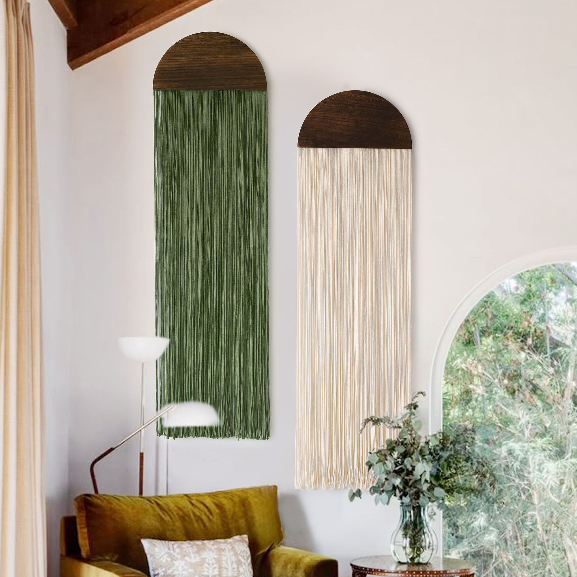 2 Pcs Macrame Wall Hanging Boho Decor Round Tassel