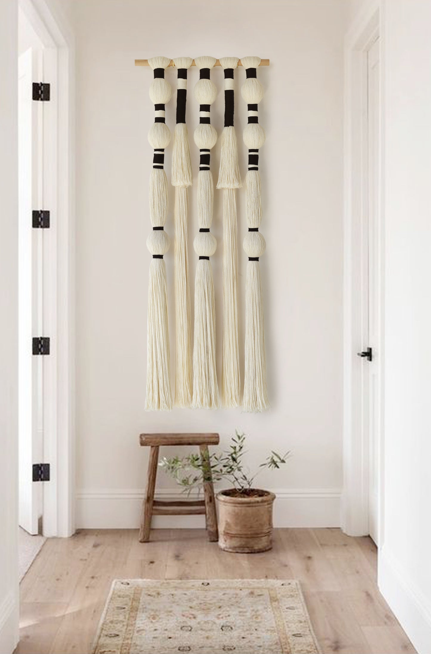 Tassels Sphericity Cotton Textile Macrame Wall Hanging Geometric Yarn Wall Art 15.7" W x 39" L