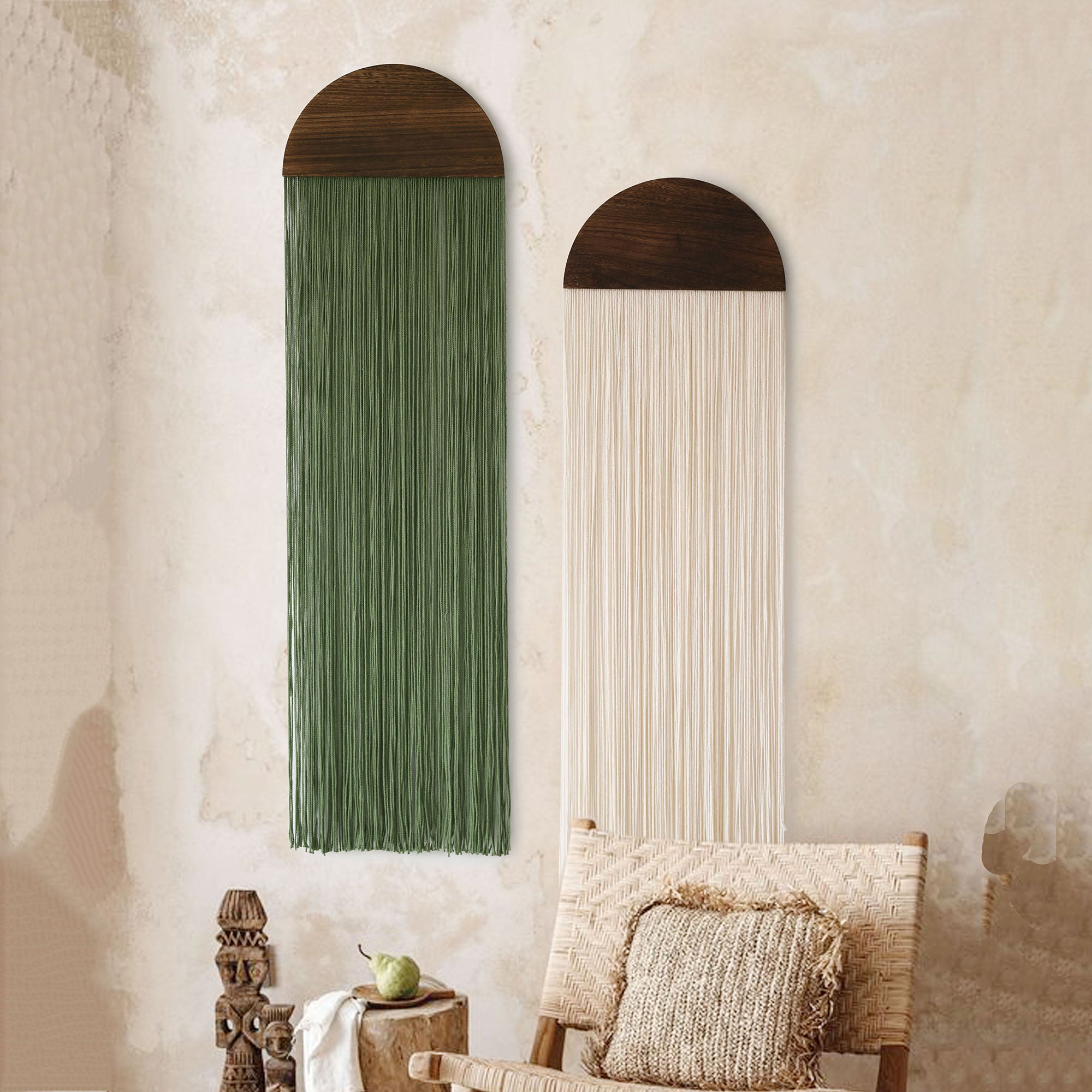 2 Pcs Macrame Wall Hanging Boho Decor Round Tassel