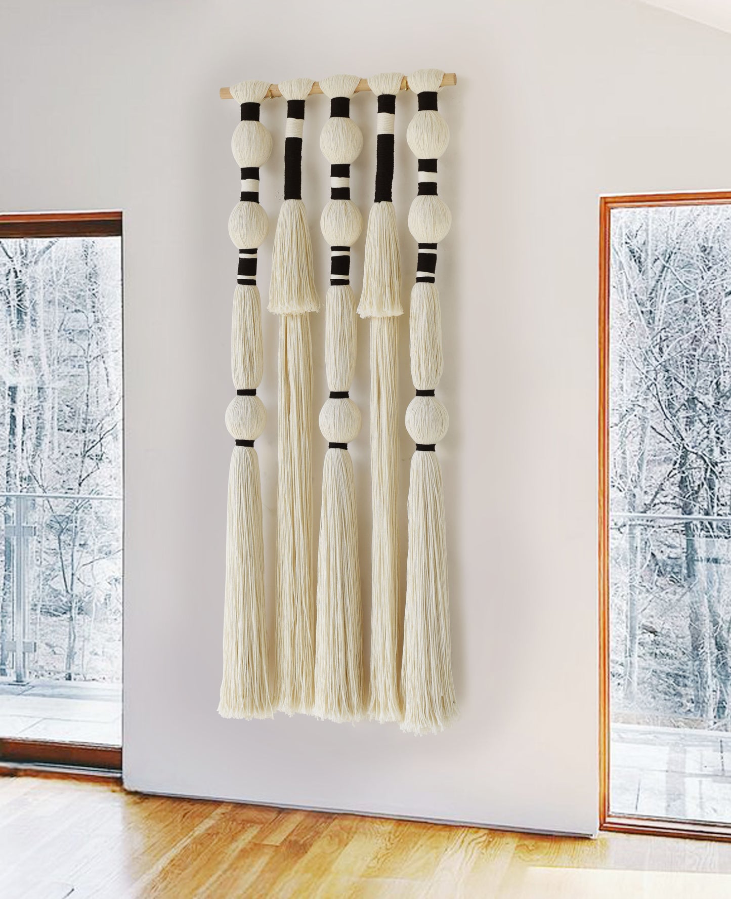 Tassels Sphericity Cotton Textile Macrame Wall Hanging Geometric Yarn Wall Art 15.7" W x 39" L