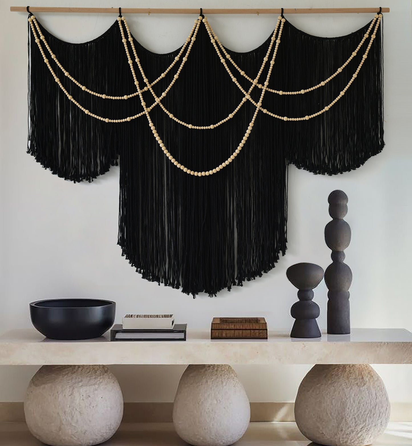 Black Yarn Tapestry Home Decor Large Fiber Wall Art