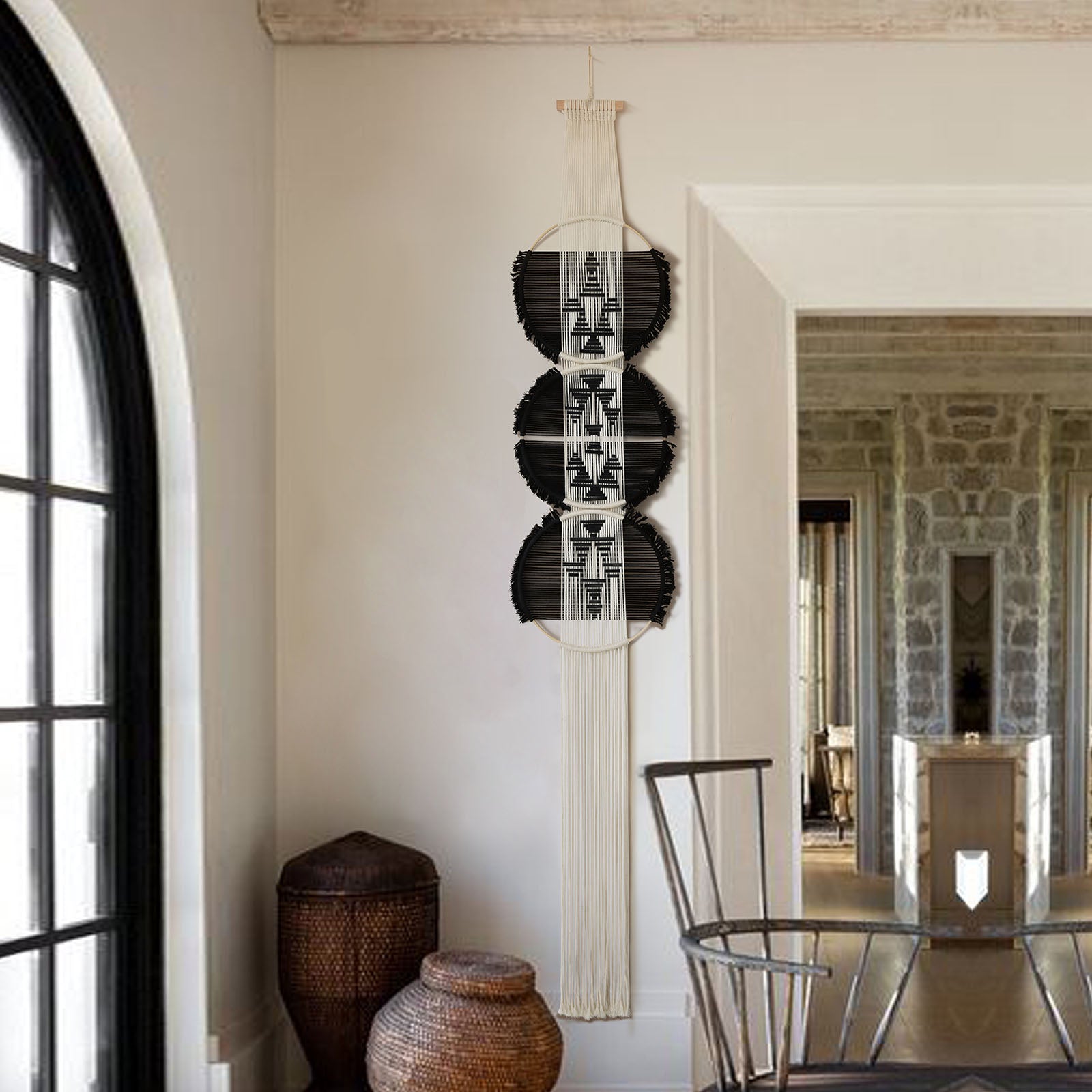 Macrame Wall Hanging black and white Boho Wall Decor Art