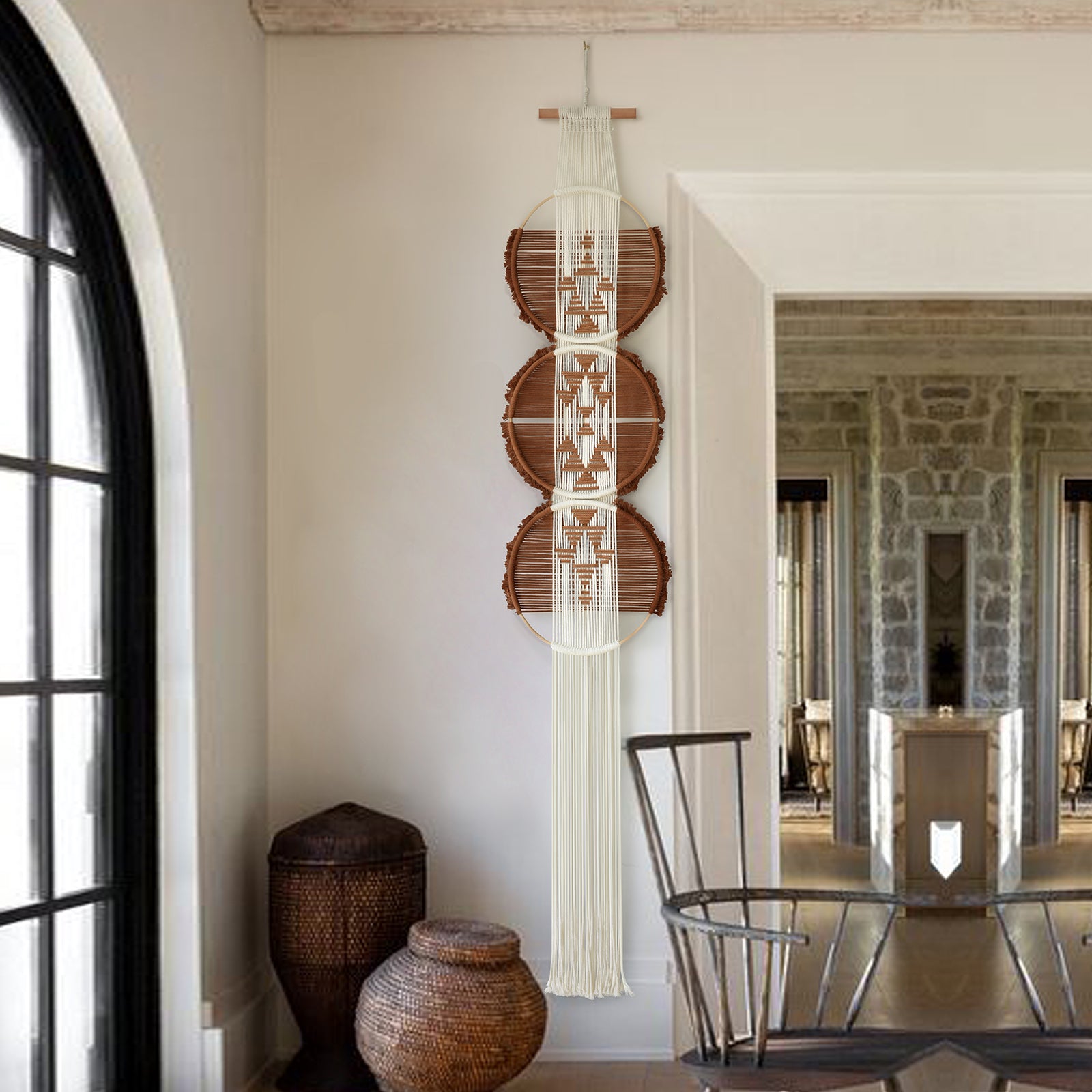 Macrame Wall Hanging Brown and white Boho Wall Decor Art