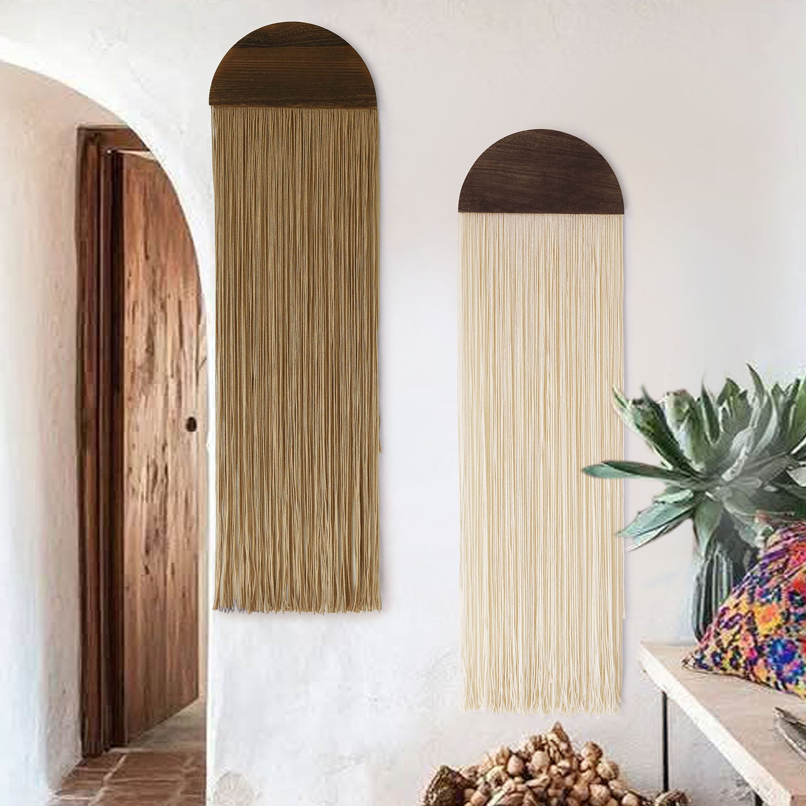 2 Pcs Macrame Wall Hanging Boho Wall Decor Handmade Art Backdrop