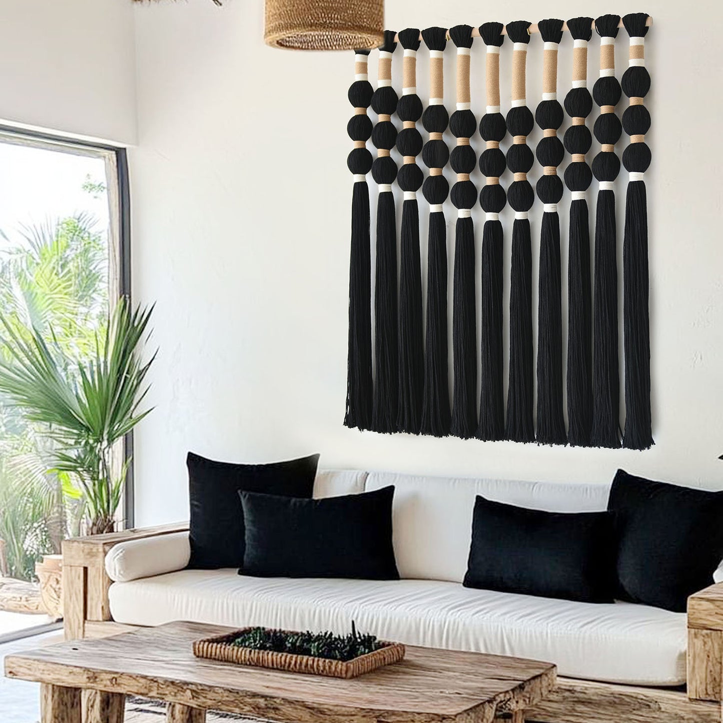 Black Fiber Yarn Wall Art Handmade Cotton Spherical Knot For Living Room