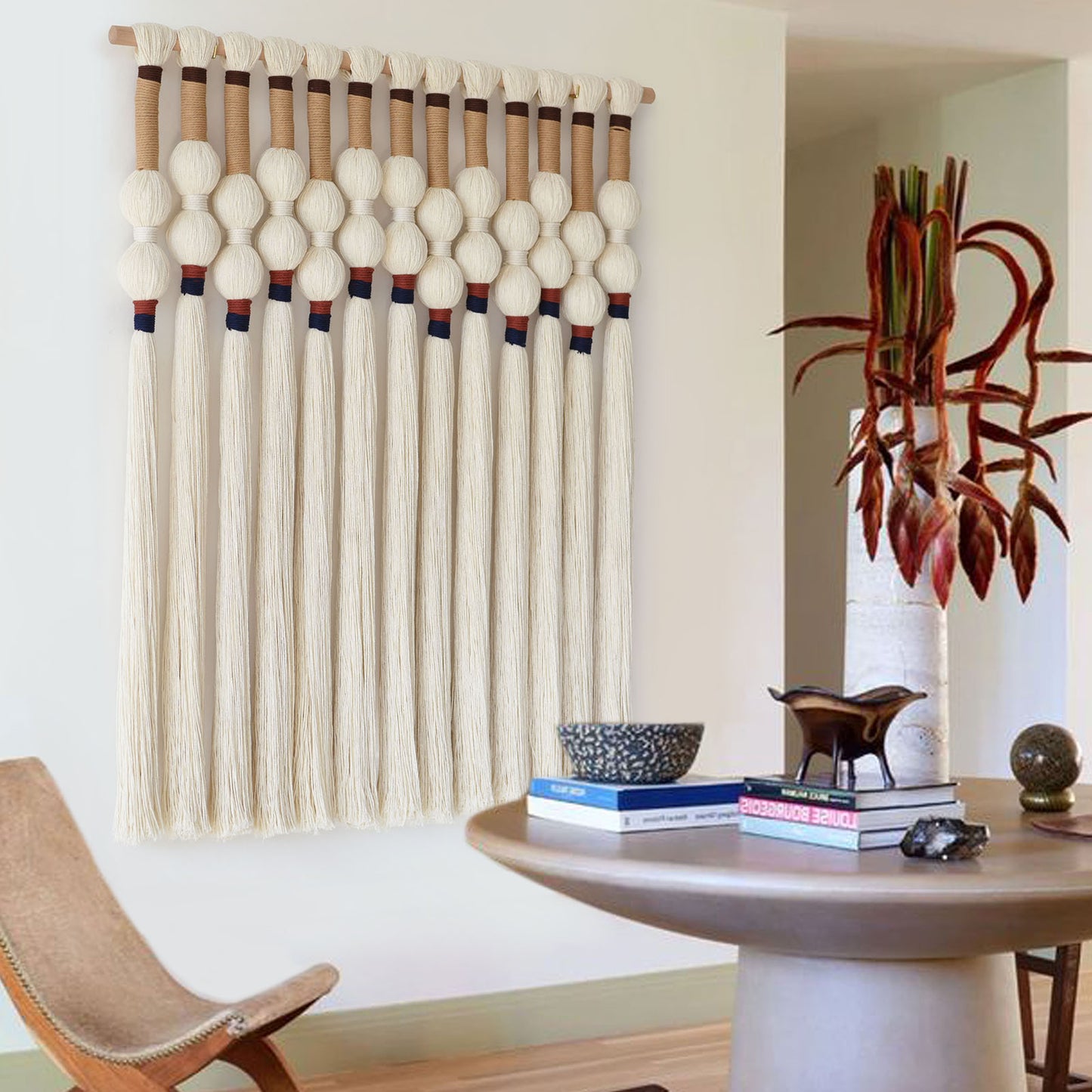 Macrame Wall Hanging Boho Wall Art Handmade Spherical Knot Design with Tassel