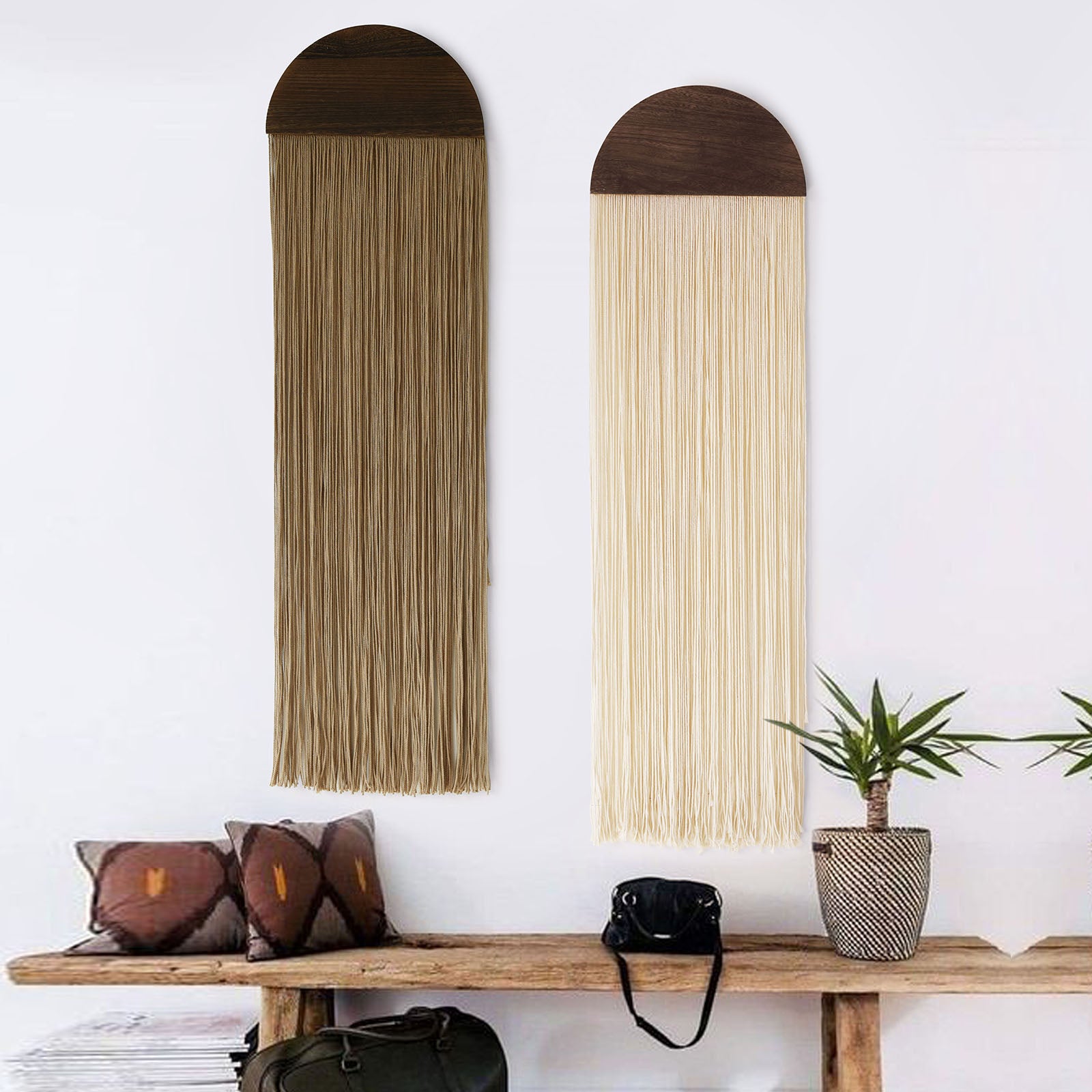 2 Pcs Macrame Wall Hanging Boho Wall Decor Handmade Art Backdrop