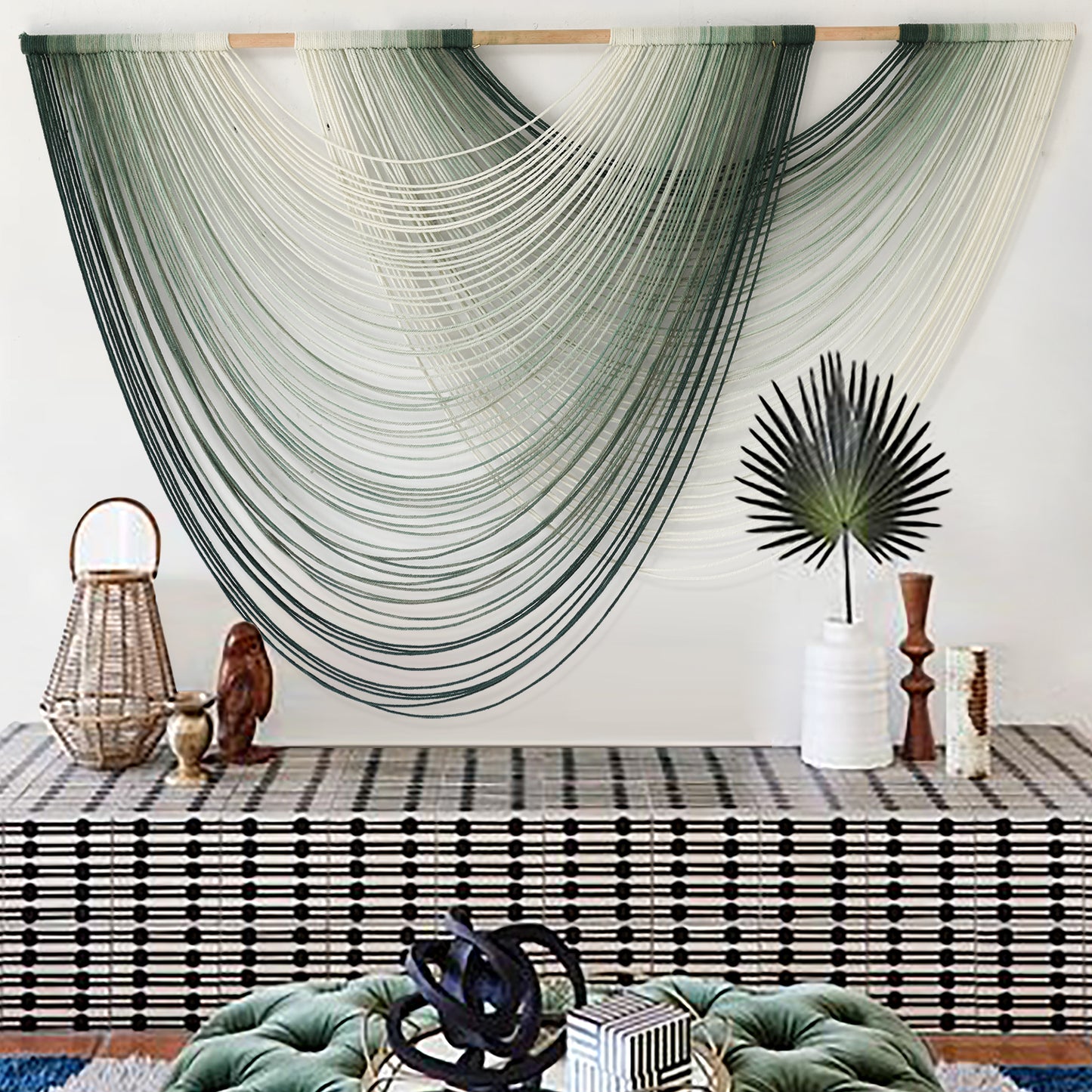 Macrame Wall Hanging Boho Wall Decor Dip Dyed Ombre Moss Green
