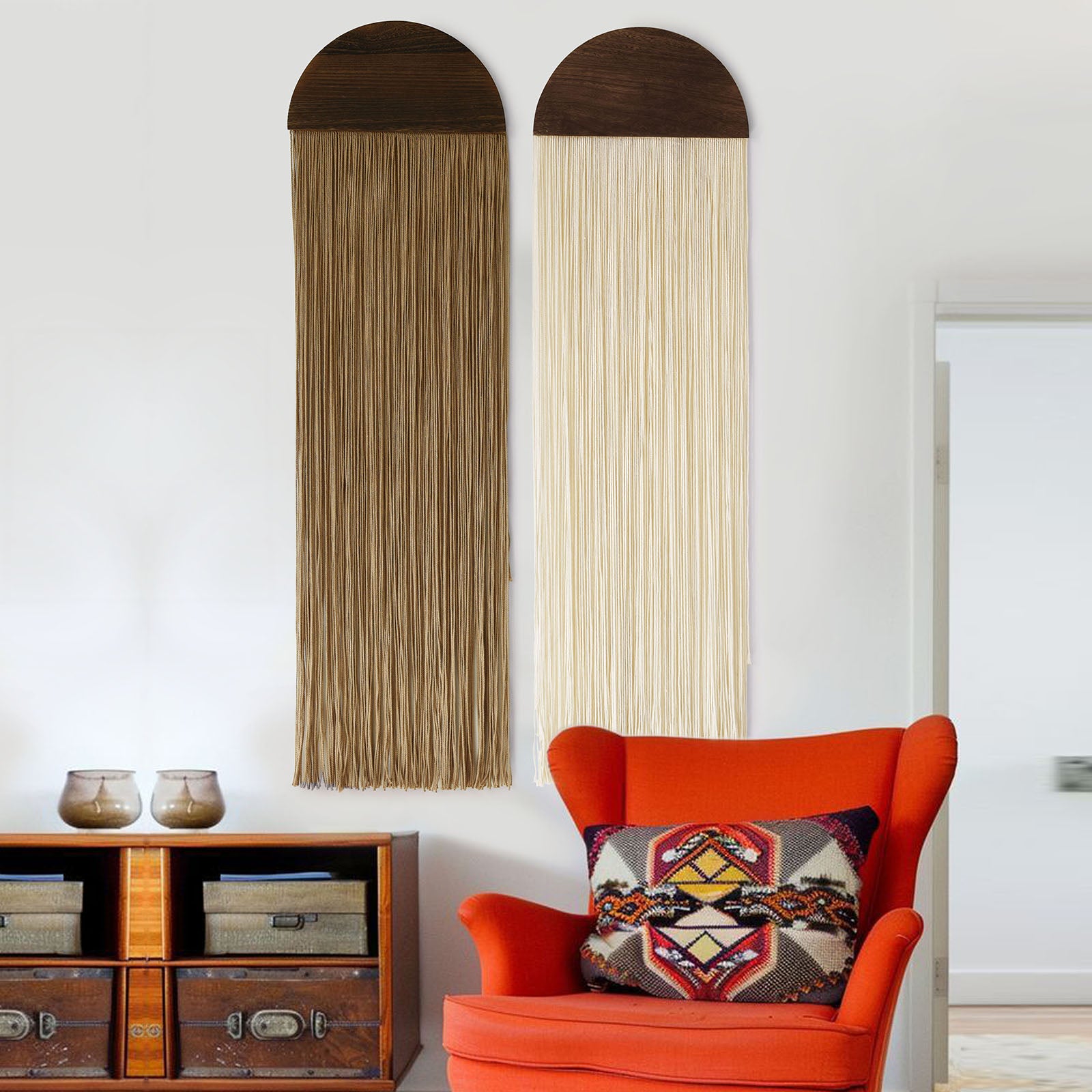 2 Pcs Macrame Wall Hanging Boho Wall Decor Handmade Art Backdrop