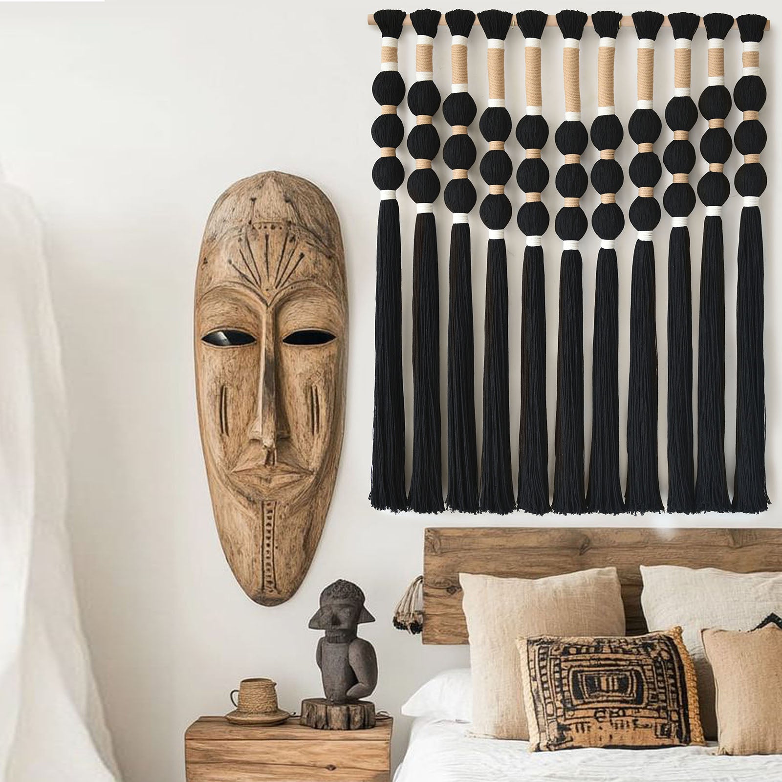 Black Fiber Yarn Wall Art Handmade Cotton Spherical Knot For Living Room