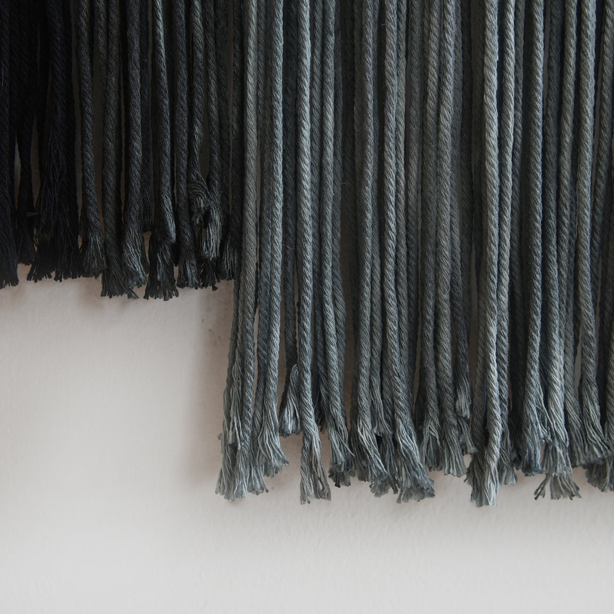 Macrame Wall Hanging Grey Dip Dye Boho Fiber Art for Bedroom 27"W x 19"L