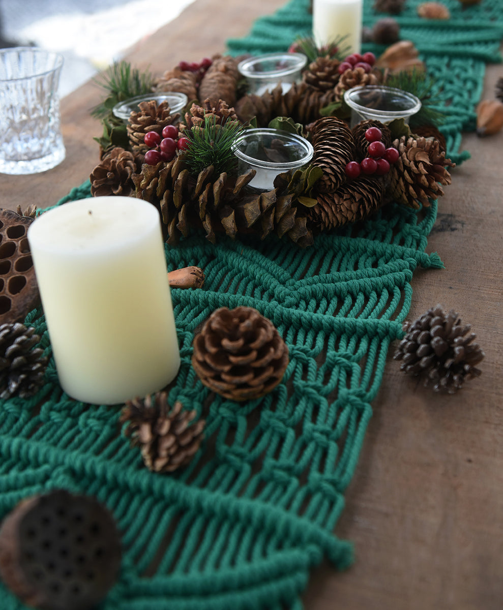 Green macrame outlet table runner