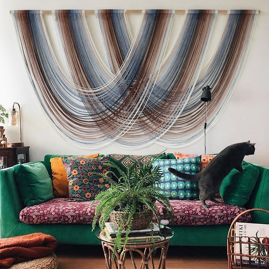 Elevate Your Space with a Geometric Arched Wall Hanging in Blue, Brown, and White