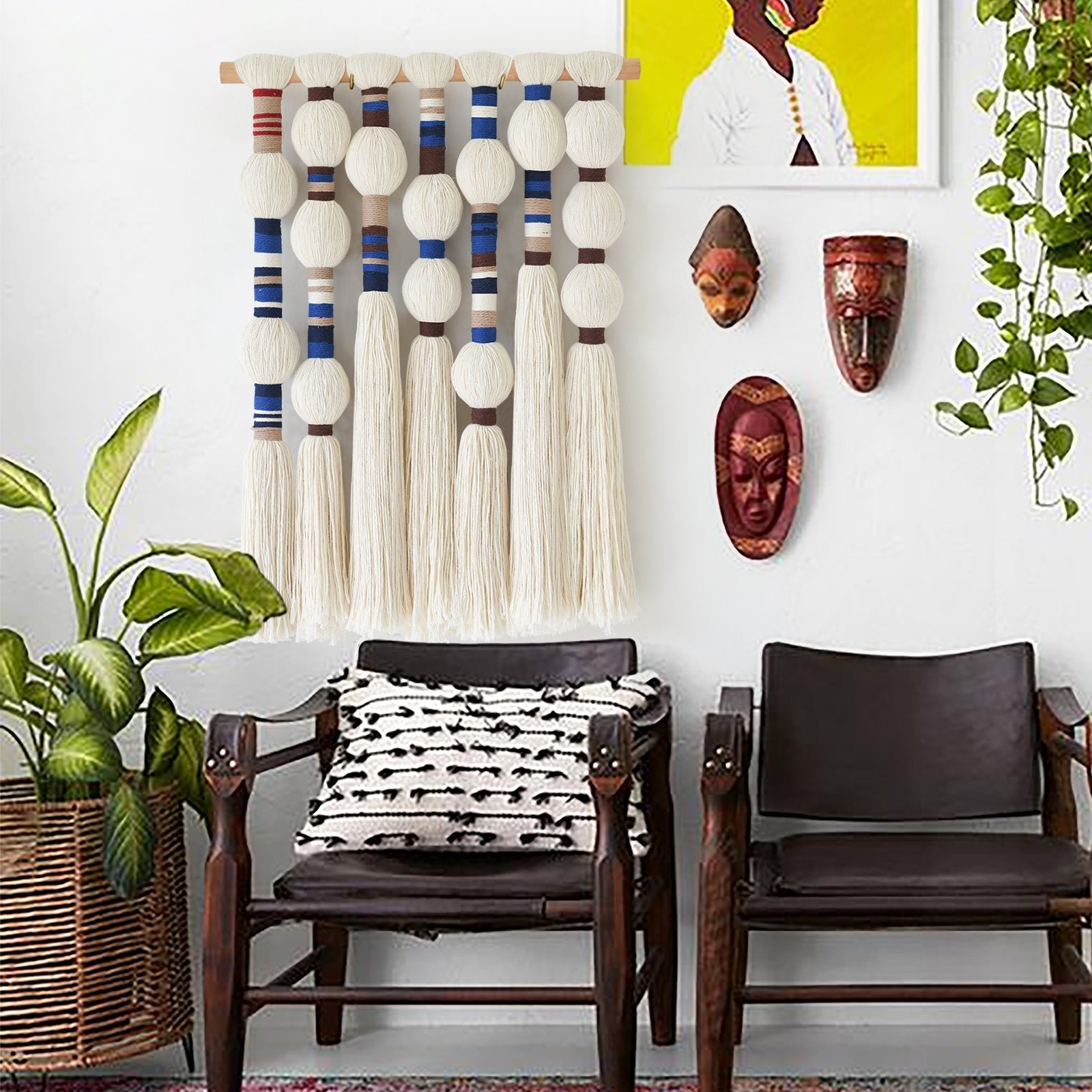 How to match a wall hanging with dyed tassels next to a plant