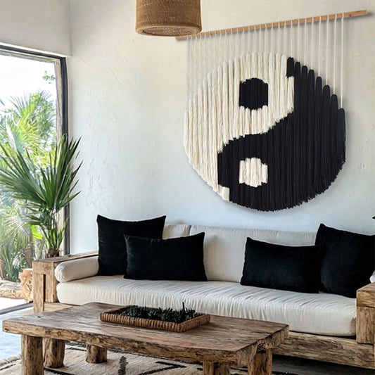 Black and White Yin Yang Macrame Wall Hanging