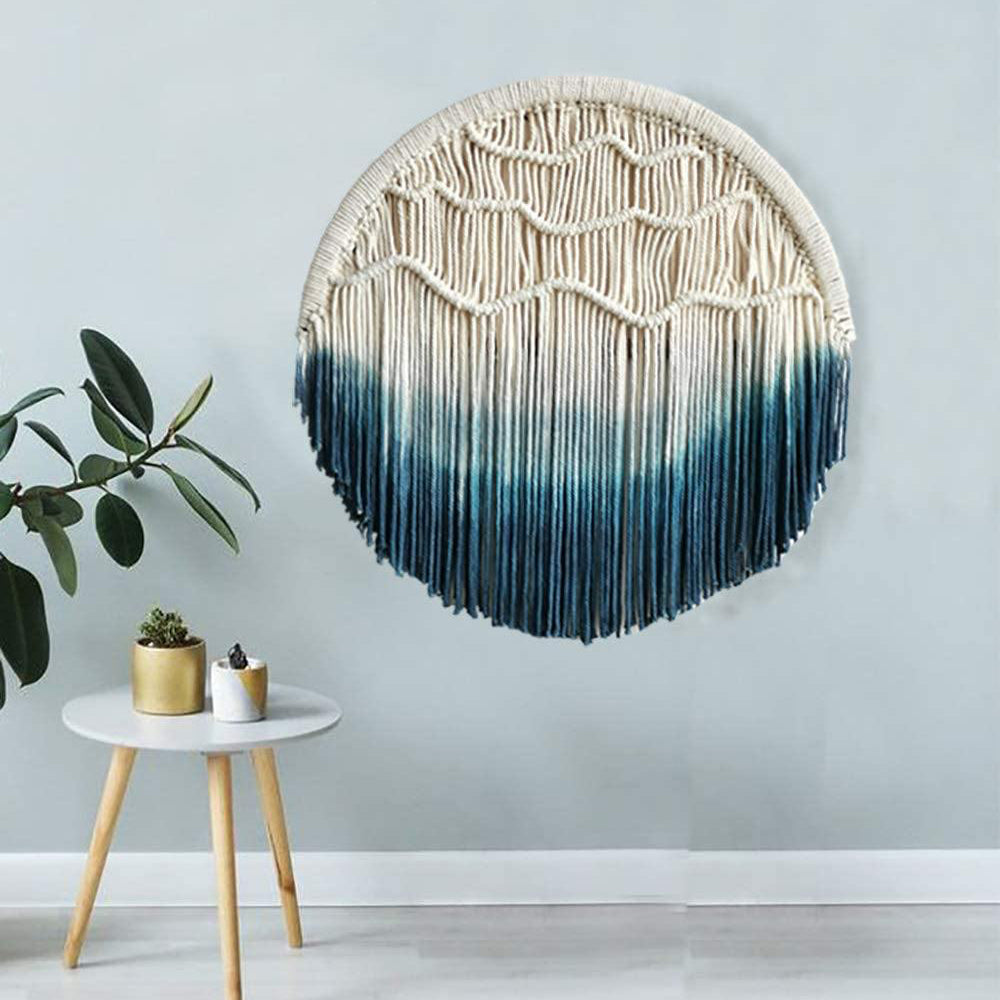 Blue Macrame Wall Hanging Dream Catcher Blue Tapestry Wall Art Home Wall Decor,23.6" Diameter