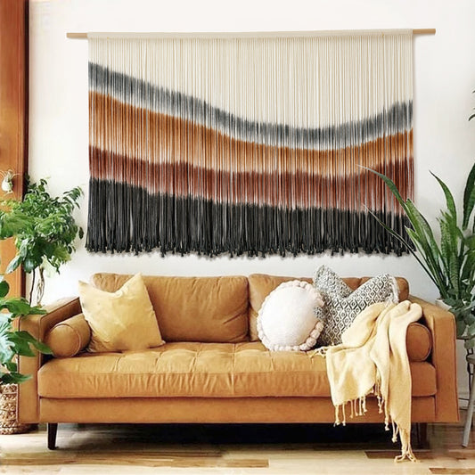 Vibrant 4-Color Wave-Patterned Macrame  Wall Hanging