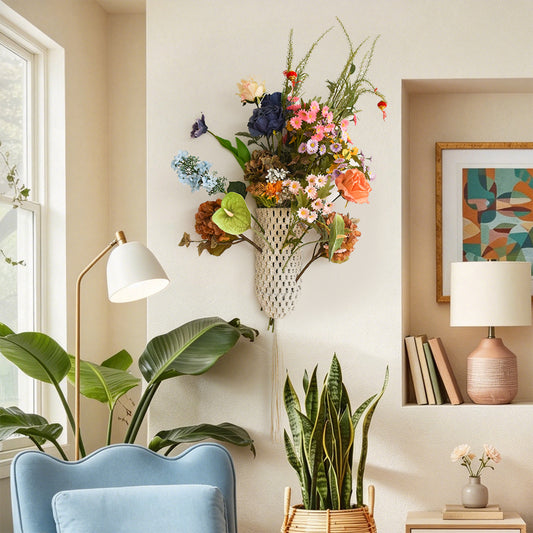 Boho Macrame Wall Hanging Floral Arrangement Woven Wall Decor