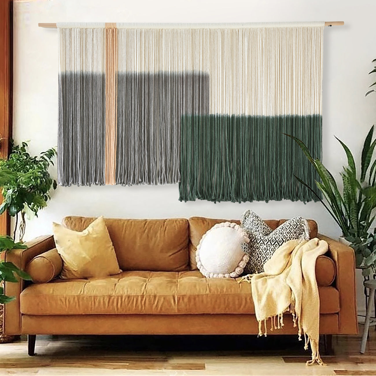 Macrame Wall Hanging Green Large Dip Dye Fiber Wall Art Bohemian Yarn Tapestry Wall Décor