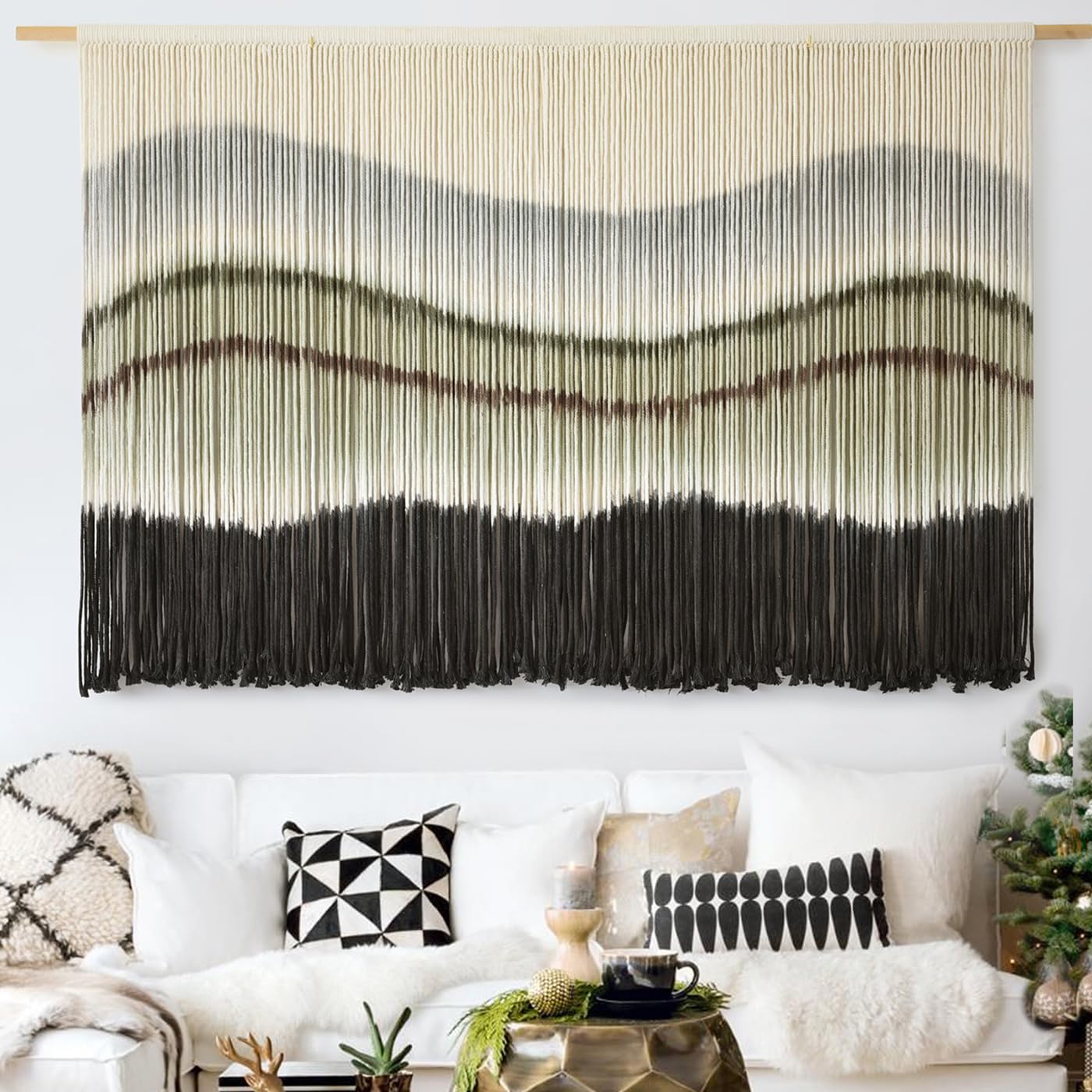 Macrame Wall Hanging Dip-Dye Large Macrame Wall Decor Boho Home Decor Scale Fiber Wall Art Yarn Craftsmanship Art 57" Wx 35" L