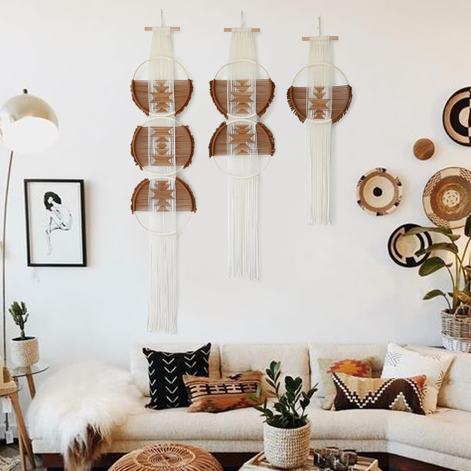 Brown Handmade Macrame Wall Hanging Woven Boho Home Wall Decor 3Pcs