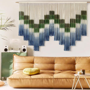 Macrame Wall Hanging Dye Handmade Large-Scale Wall Art Statement Bohemian Yarn Tapestry Home Living Room Bedroom Wall Decor 57" W x 35" L