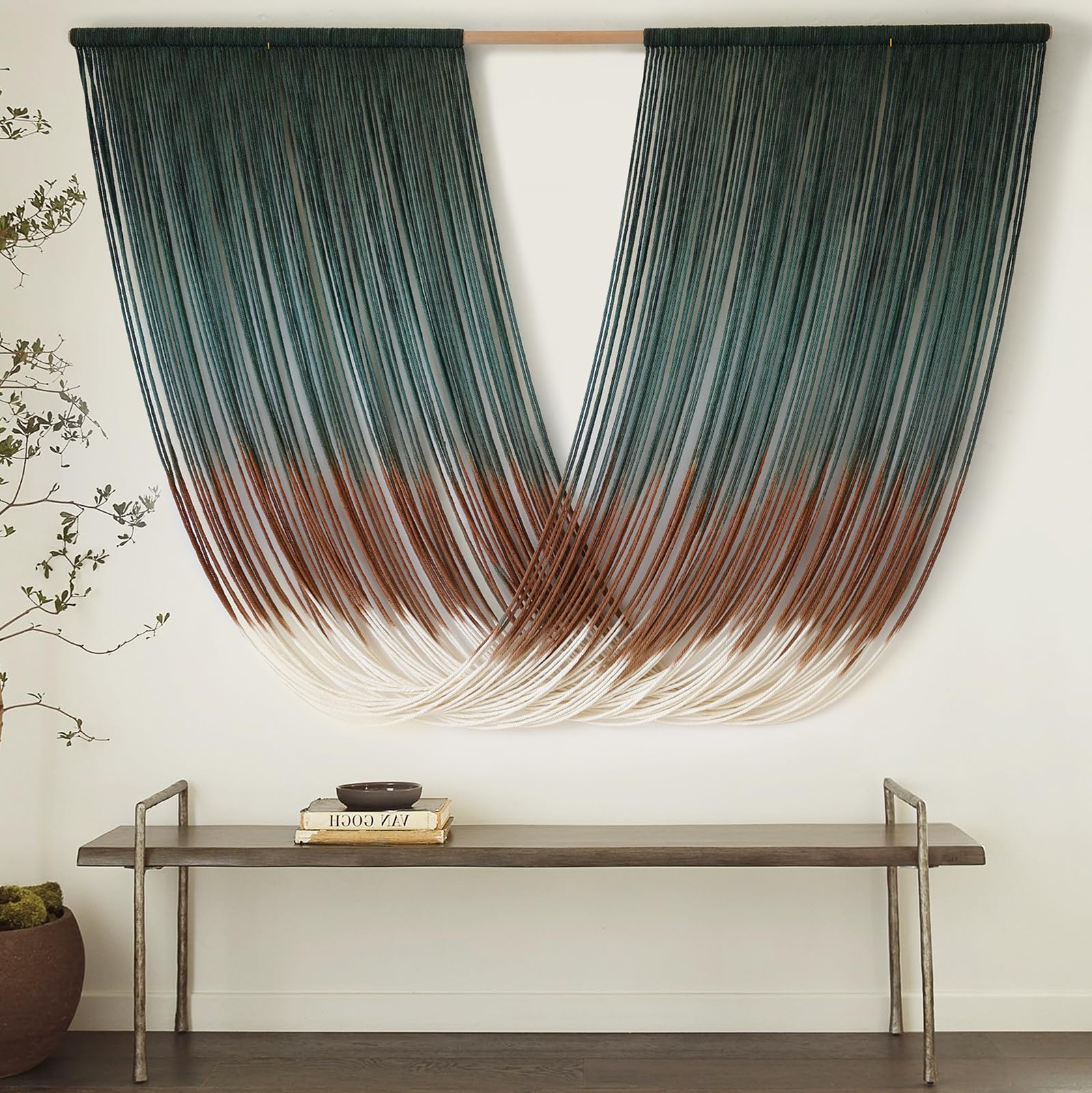 Macrame Dip-Dye Wall Hanging Boho Wall Decor Chic Geometric Art Decor Beautiful Bedroom Livingroom Nursery Apartment Home Decoration For Family Friends 57" L x 35" W