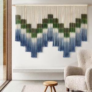 Macrame Wall Hanging Dye Handmade Large-Scale Wall Art Statement Bohemian Yarn Tapestry Home Living Room Bedroom Wall Decor 57" W x 35" L