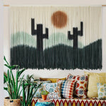 Macrame Wall Hanging Green Cactus Wall Decor Macrame Wall Decor 57" W x 35" L Dip-Dye Large Boho Wall Decor Yarn Tapestry Fiber Art Home Decor