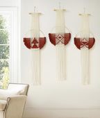 Wine Red Macrame Wall Hanging Boho Wall Decor 3Pcs