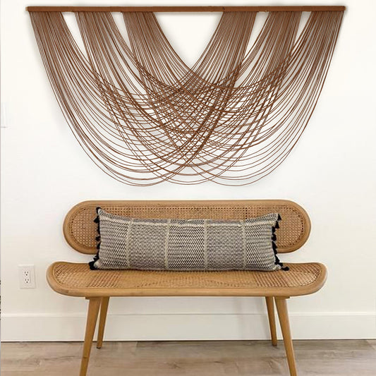 Large Macrame Wall Hanging Brown Die-Dyed 57.00" W x 31.00" L Boho Wall Decor Yarn Tapestry Craftsmanship Home Macrame Wall Decor