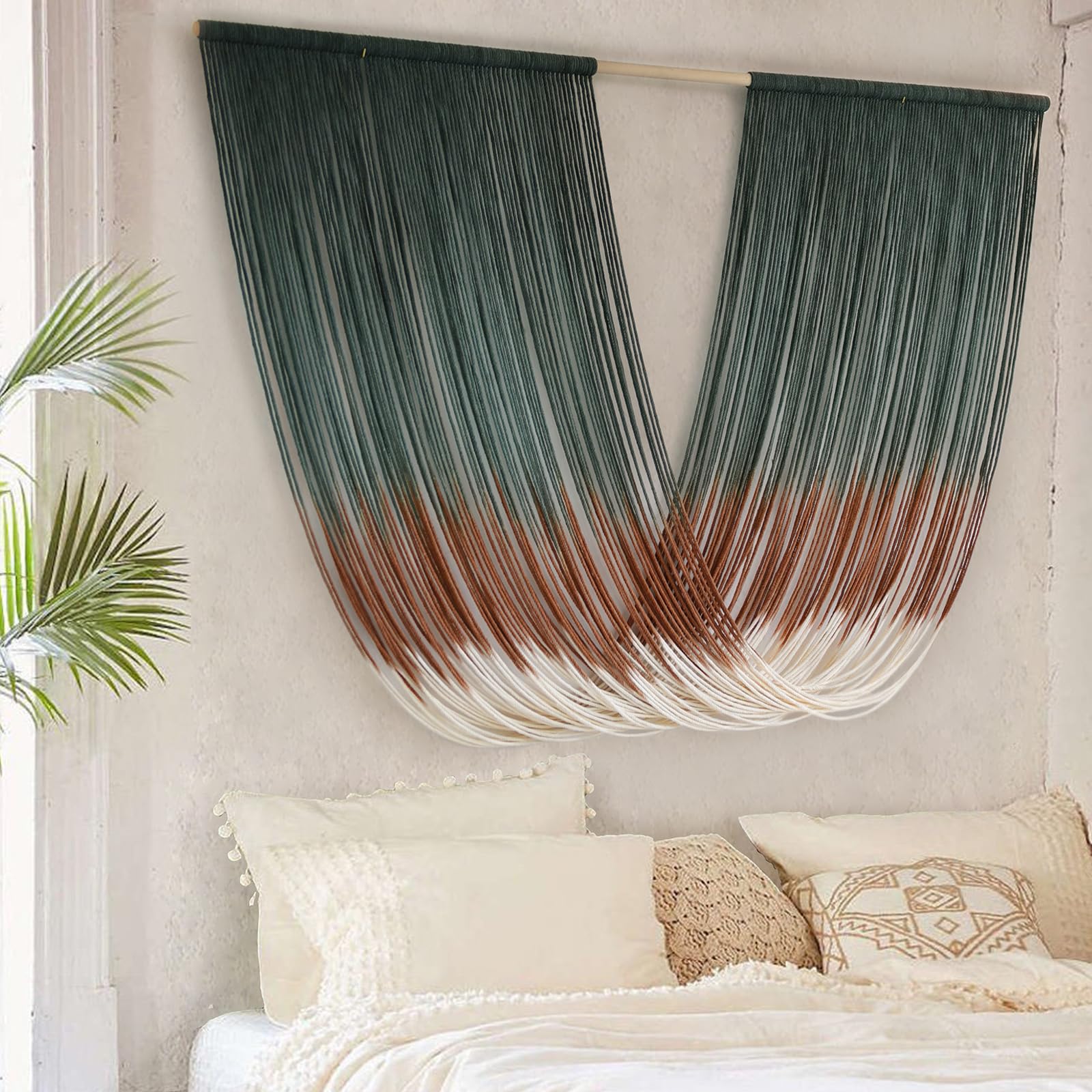 Macrame Dip-Dye Wall Hanging Boho Wall Decor Chic Geometric Art Decor Beautiful Bedroom Livingroom Nursery Apartment Home Decoration For Family Friends 57" L x 35" W