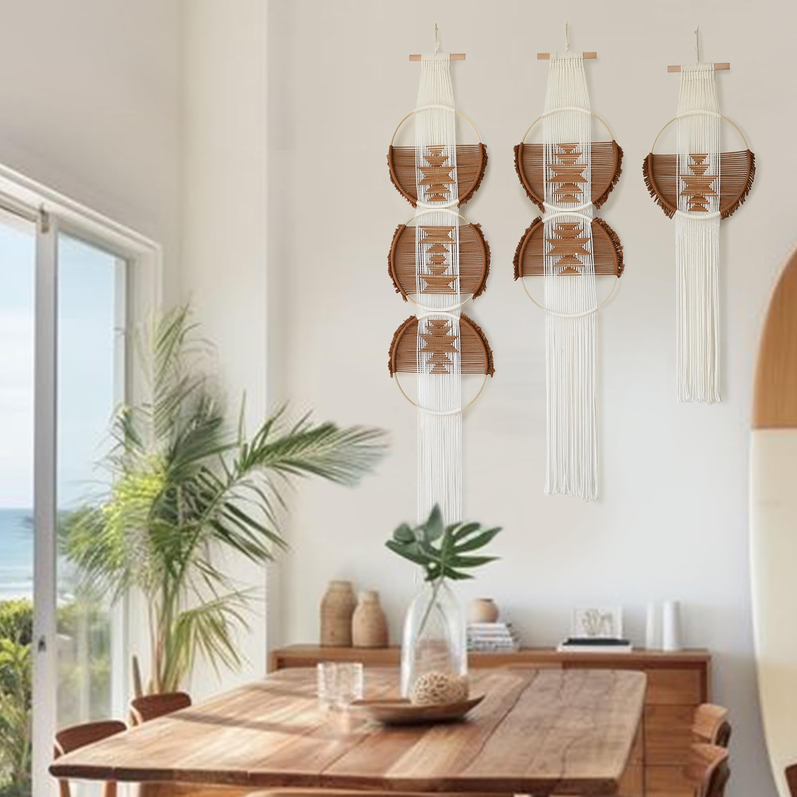 Brown Handmade Macrame Wall Hanging Woven Boho Home Wall Decor 3Pcs