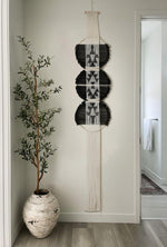 Macrame Wall Hanging black and white Boho Wall Decor Art Living room wall art Round Handmade Geometric Lines Home Décor