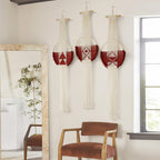 Wine Red Macrame Wall Hanging Boho Wall Decor 3Pcs