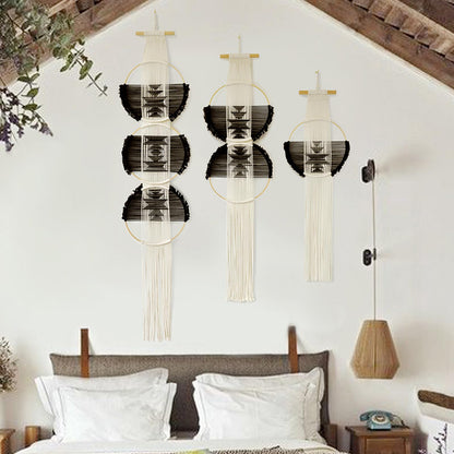 Beige and Black Handmade Macrame Wall Hanging Woven Boho Home Decor 3Pcs