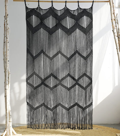 Black Boho Window Macrame Curtain ,42" Wx76‘’ H