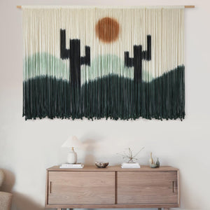 Macrame Wall Hanging Green Cactus Wall Decor Macrame Wall Decor 57" W x 35" L Dip-Dye Large Boho Wall Decor Yarn Tapestry Fiber Art Home Decor