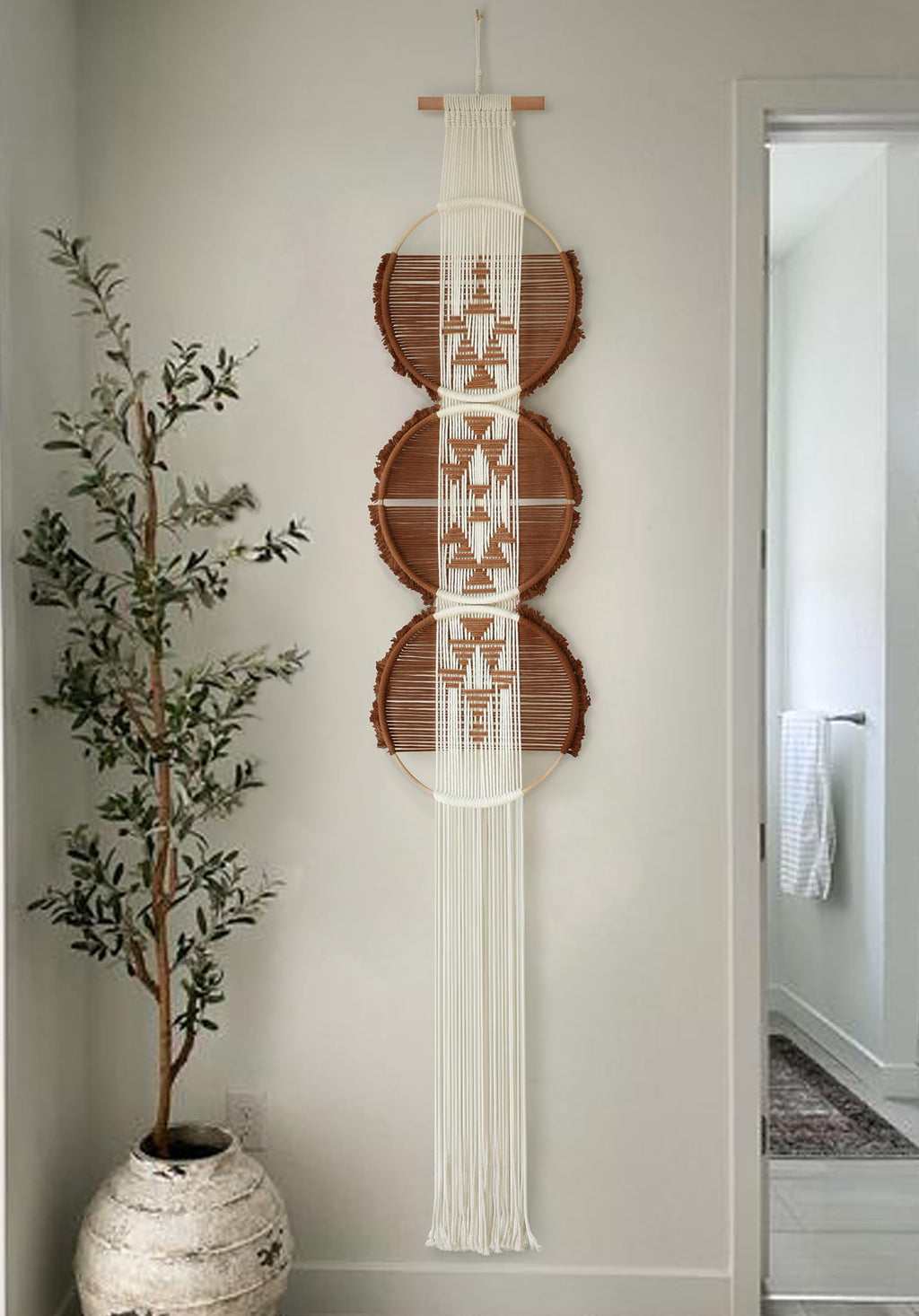 Macrame Wall Hanging Brown and white Boho Wall Decor Art