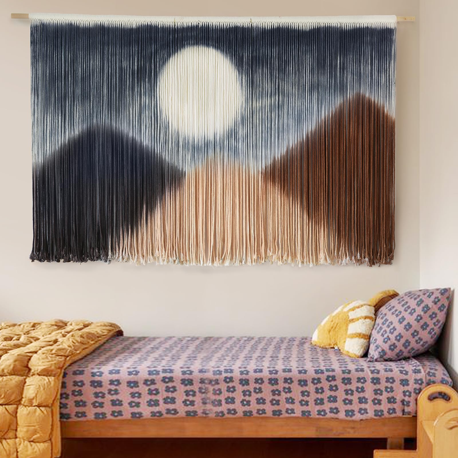 Macrame Wall Hanging Large Macrame Wall Decor Yarn Tapestry Fiber Art Hand Dip-Dye Craftsmanship