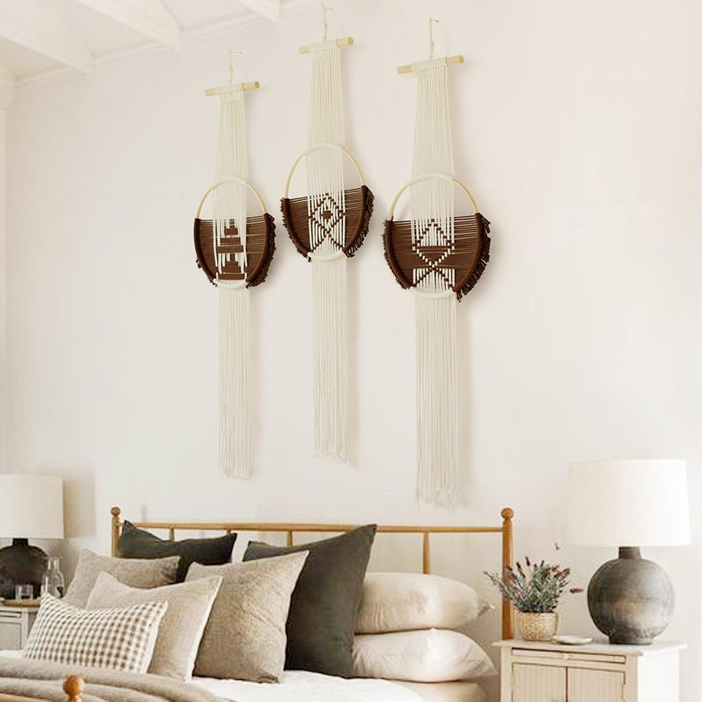 Handmade Coffe Fiber Boho Macrame Wall Hanging  Home Room Décor 3Pcs