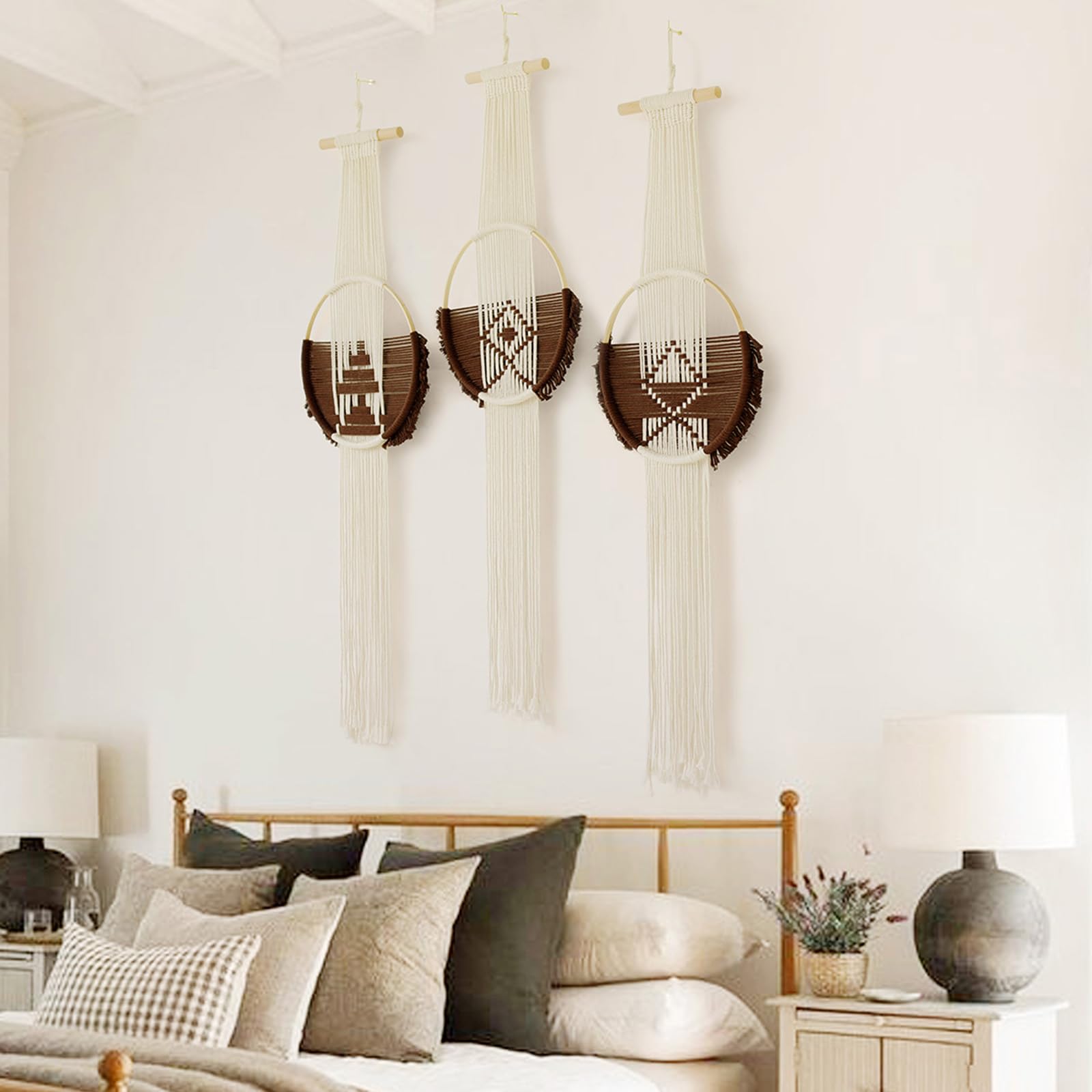 Handmade Coffe Fiber Boho Macrame Wall Hanging  Home Room Décor 3Pcs
