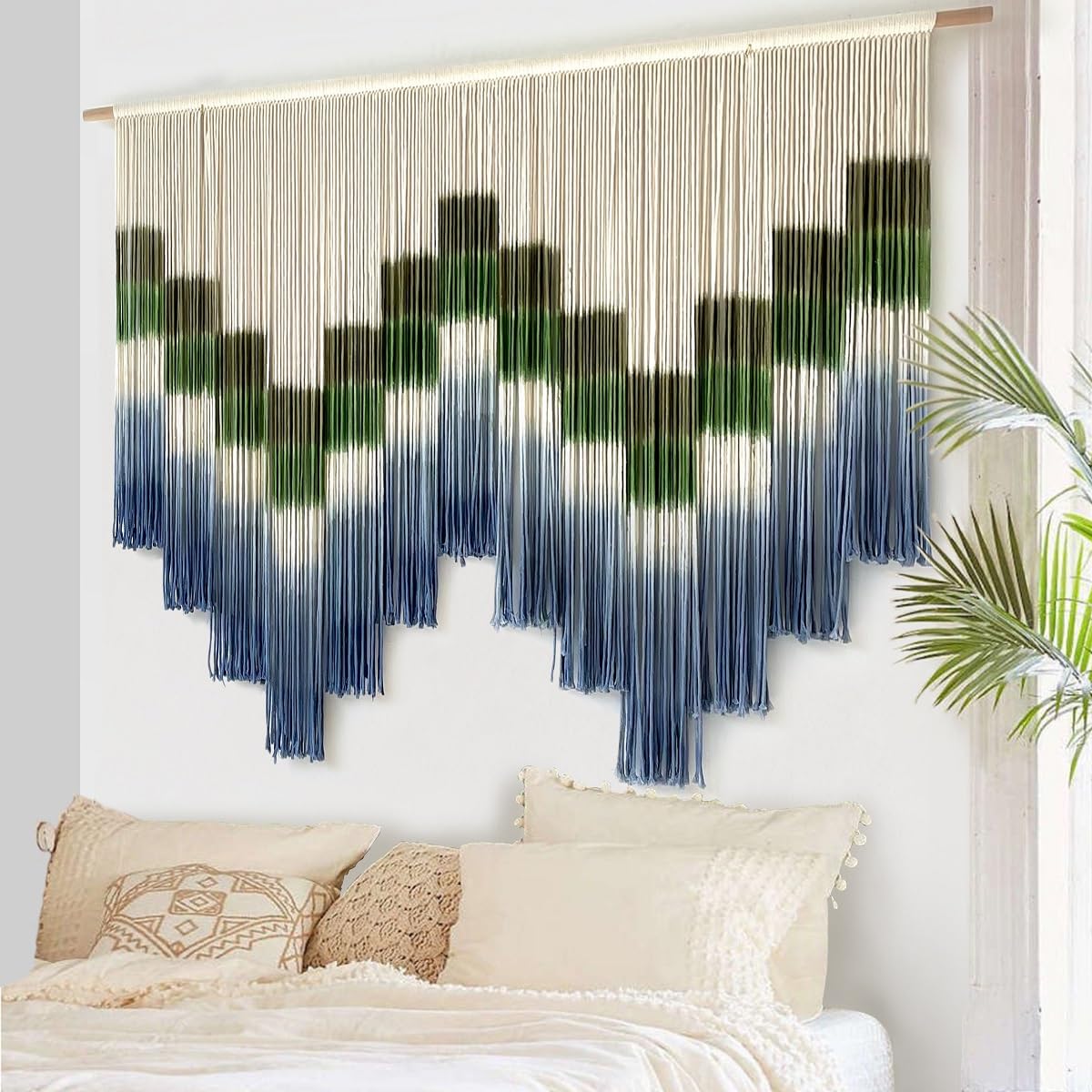 Macrame Wall Hanging Dye Handmade Large-Scale Wall Art Statement Bohemian Yarn Tapestry Home Living Room Bedroom Wall Decor 57" W x 35" L