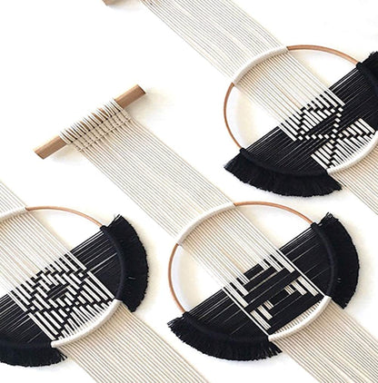 Black White Round Art Handmade Boho Macrame Wall Hanging 3Pcs