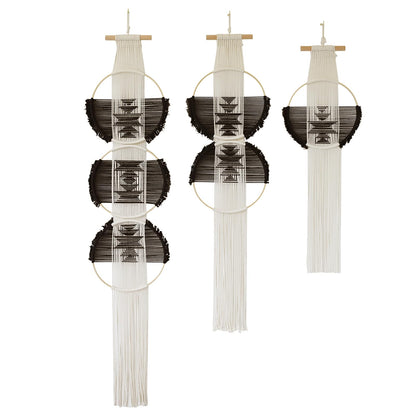 Beige and Black Handmade Macrame Wall Hanging Woven Boho Home Decor 3Pcs